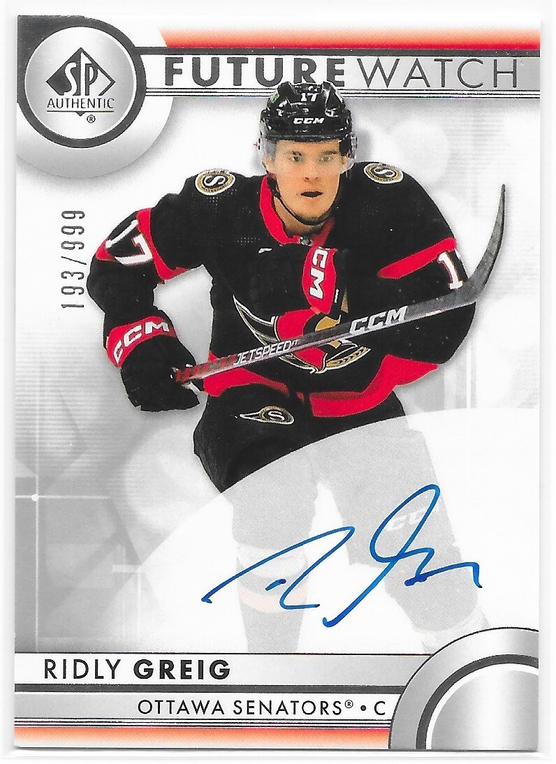 2023/24 SP Authentic Future Watch Auto RC Ridly Greig /999 102 Senators