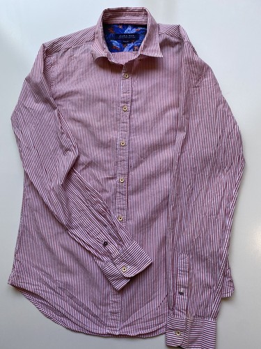 Zara Long Sleeve Collard Shirt -SLIM FIT- Mens M USA - Red/White Stripe SHIRT - Picture 5 of 6