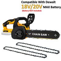 30cm 12 Cordless Chainsaw Brushless For Dewalt 18V/20V Battery W/3 Chain