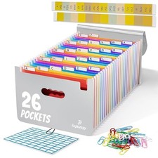 Plastic Accordion File Organizer, 26 Pockets Expandable File Folder Gray
