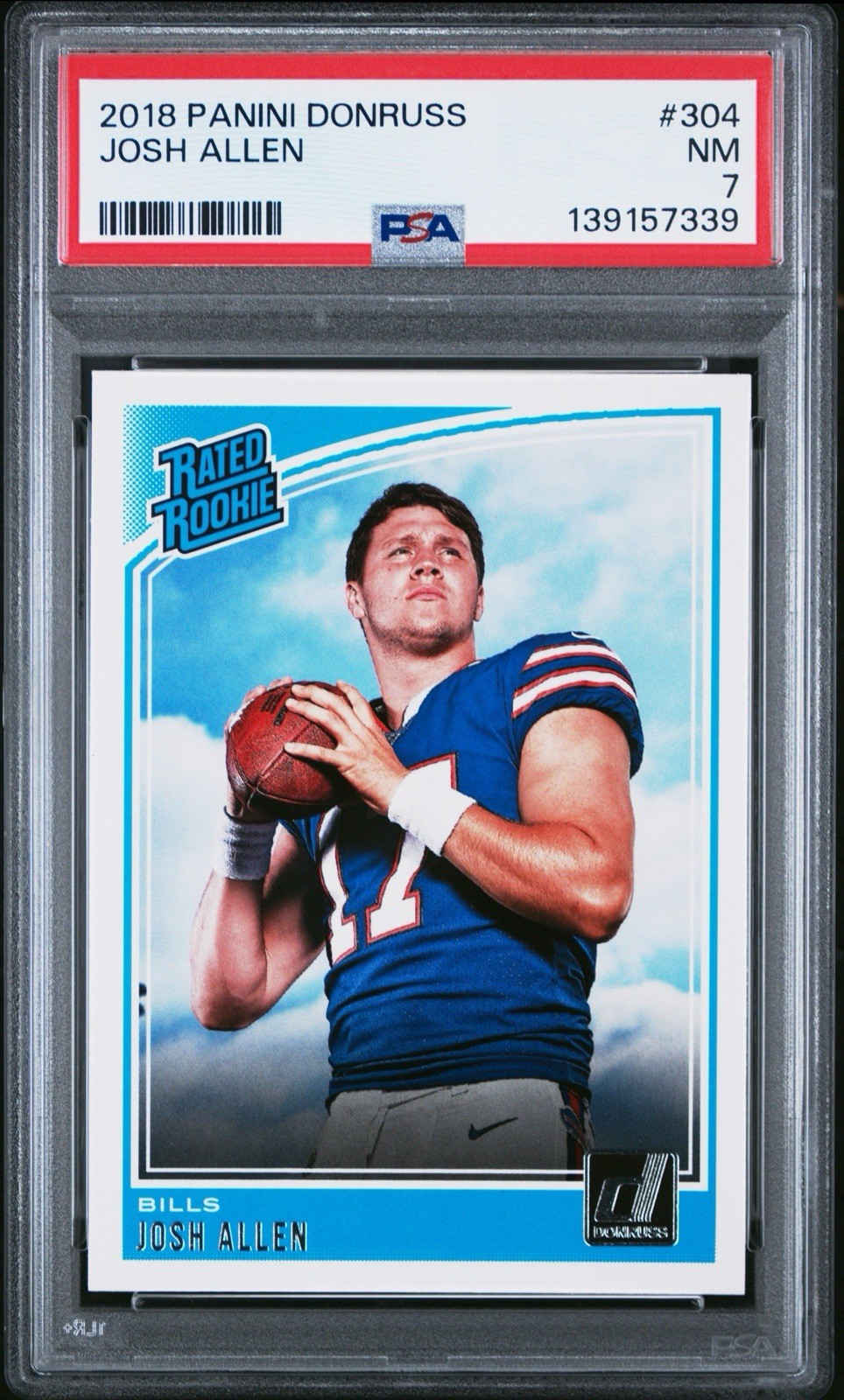 2018 PANINI DONRUSS #304 JOSH ALLEN RC RATED ROOKIE BILLS PSA view 1