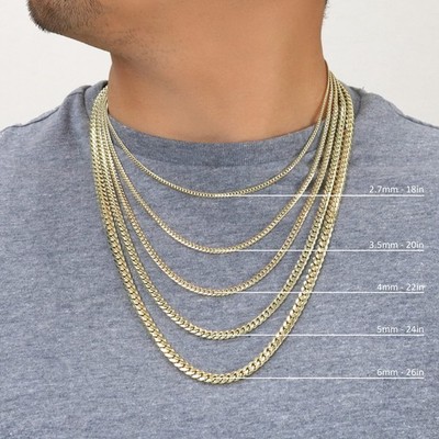 18K Yellow Gold Solid 2.7mm-7mm Miami Cuban Chain Necklace Mens