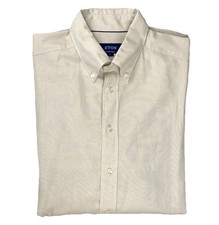 Eton Mens Oxford Contemporary Dress Shirt Size 44 17 1/2 Beige Textured EUC