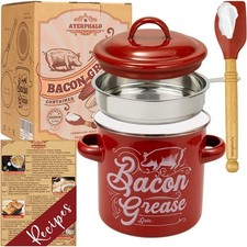 Ayerphalo Bacon Grease Container with Strainer - 46OZ Large 46oz, Red
