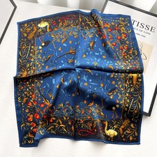 100 Mulberry Silk 53 53cm Square Scarf Women neckerchief Wrap Birds Print blue