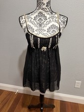 Victoria  s Secret Rare Vintage Sheer Mesh Lace Trim Babydoll Black and White S