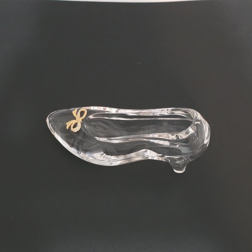 Disney Arribas Cinderella Shoe Figurine Crystal Glass Golden Bow Rhinestones - Picture 2 of 9