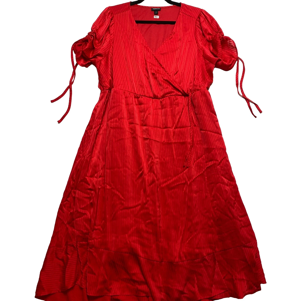 ハンドメイド Torrid Dress Womens 0X Red Racing Satin Midi Dobby Surplice Wrap