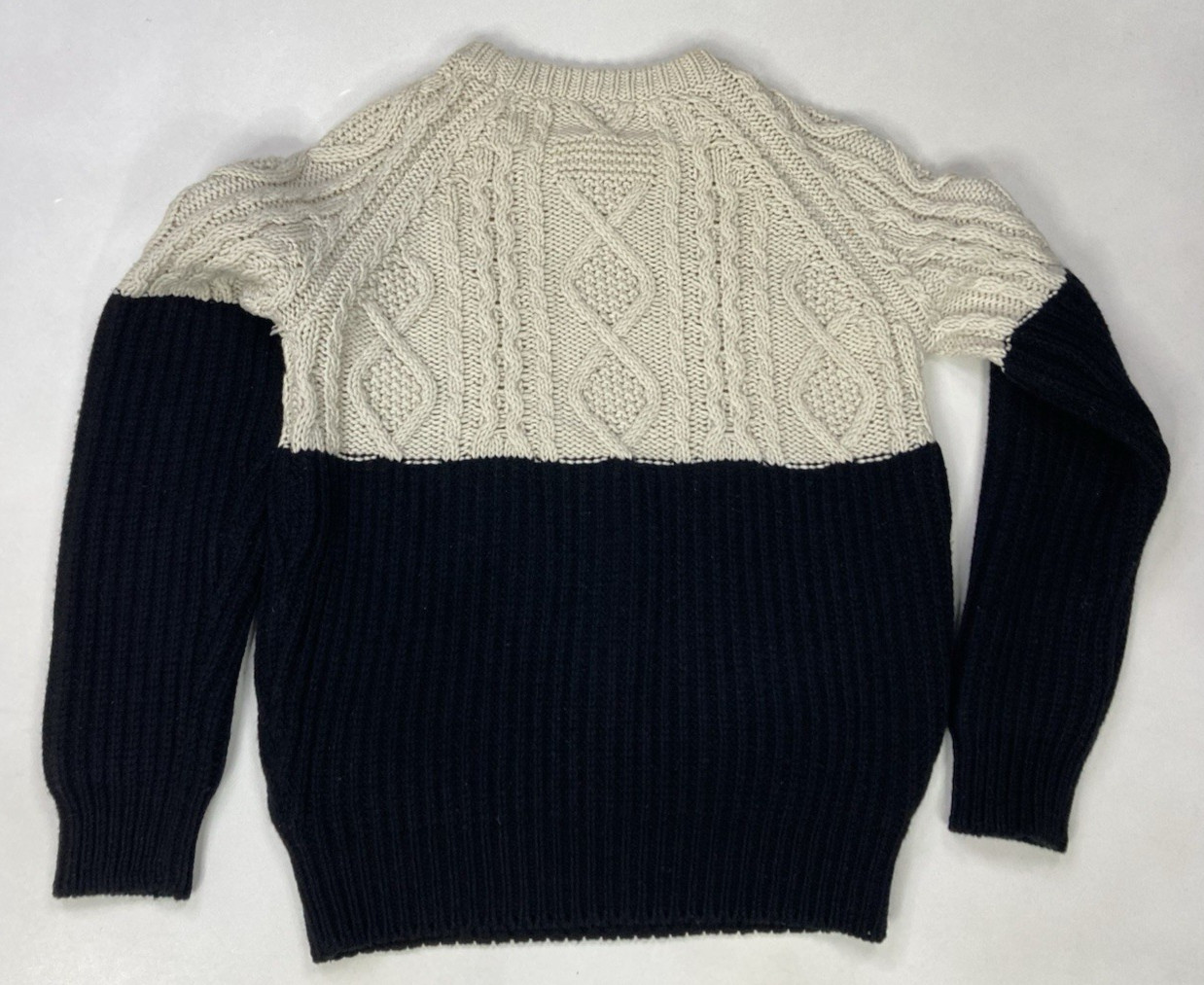 Kris Van Assche Wool Cable Knit Colorblock Sweater Men Medium Cream Black thumbnail 3