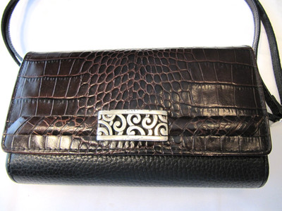 BRIGHTON Vintage Deco Lace Leather Large Wallet Crossbody Wallet/Clutch  Croc