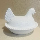 Vintage Indiana White Milk Glass Chicken Hen on Nest Covered Bowl Candy Dish