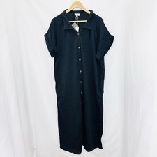 World Market Womens Button Front Maxi Shirt Dress Black L / XL Boho Oversized