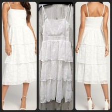 LULUS Grace and Beauty White Burnout Floral Print Tiered Midi Dress Size LARGE