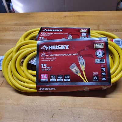 50 BRAND NEW HUSKY 25 FT LIGHTED EXTENSION CORD, 2 PACK