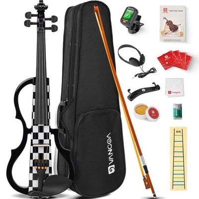 LEFT HANDED Violin 4/4 Full Size, Silent Electronic Violin Fiddle for Lefty w...