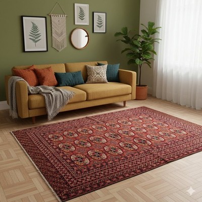 Antiker Bukhara Teppich Wolle Extra-Feiner Knoten 170 x 120 cm Originell