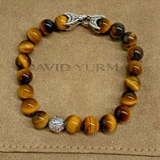 David Yurman Sterling Silver Tiger's Eye Spiritual Beads Bracelet