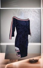 Fashion Nova Mini Dress L Out Of Bounds Blue Velvet 3/4 Sleeve Polyester Spandex