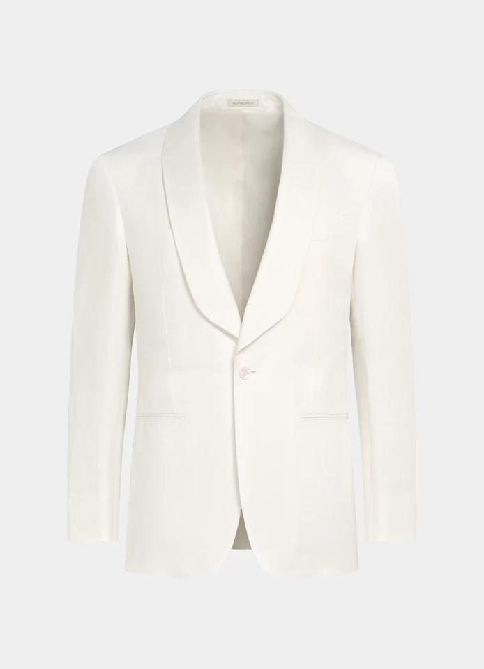 Chaqueta de Cena Suitsupply Blanca Ajuste A Medida Chal Habana Solapa 40L Lino/Algodón Foto 2 de 4