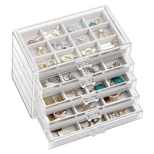 Earring Holder Organizer Jewelry Box with 5 Drawers, Acrylic 5 Layers Grey
