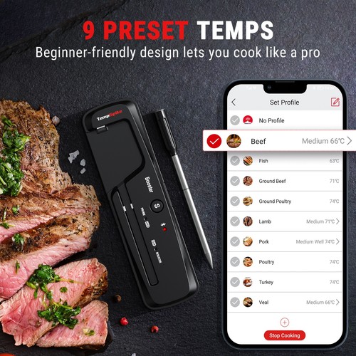 TP961 ThermoPro TempSpike 500 pies inalámbrico Bluetooth termómetro para carne para horno barbacoa - Imagen 3 de 13