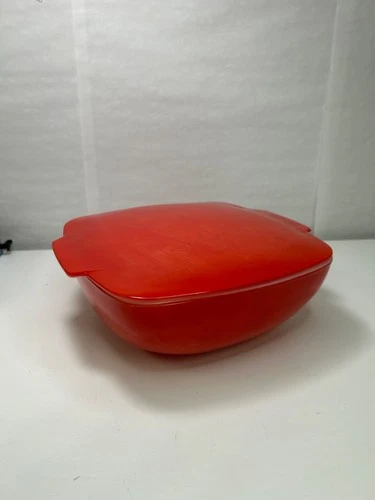 Vintage Pyrex Red Glass Square Casserole Dish  525B A-17 Covered Bowl 525-C Lid