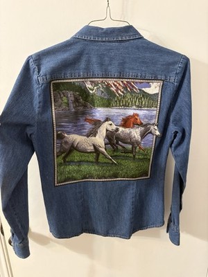 Upcycled Faded Glory Women s M Denim Long Sleeve Button-Up Shirt/Shacket 