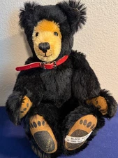12" Artist Sue Foskey Mohair Black Bear Tan Face, Painted Paw Pads -Excellent!