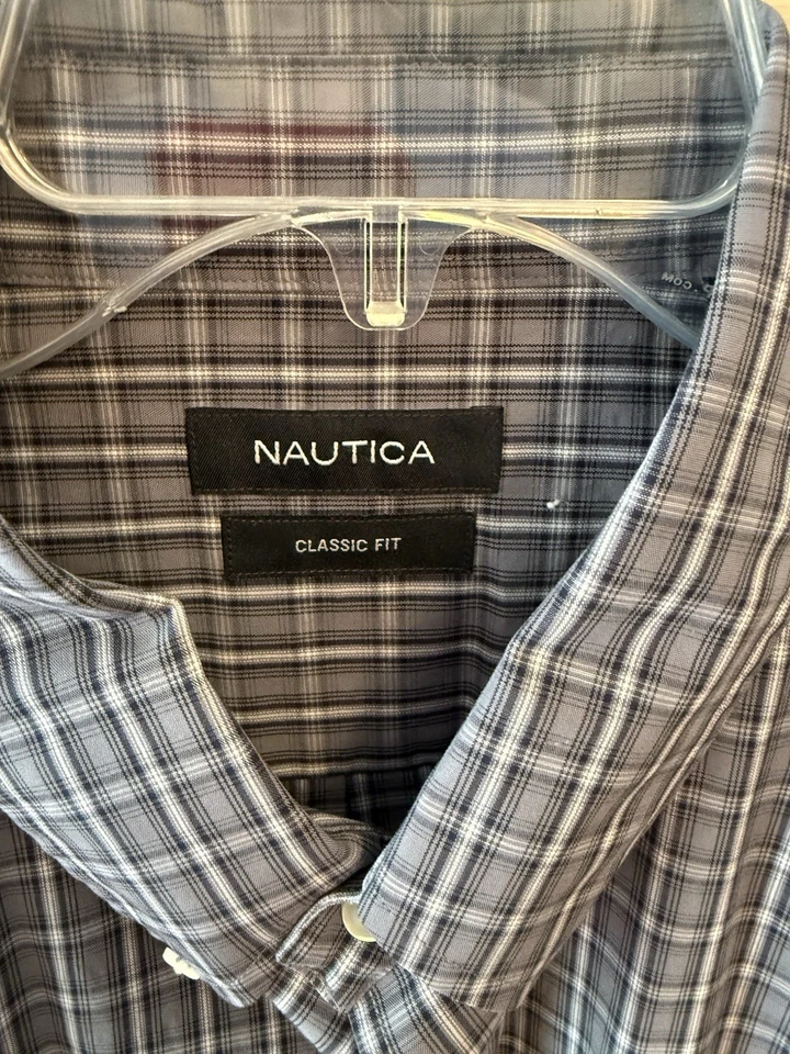 NWoT Men’s Nautica Classic Fit Dress Shirt: Blue Plaid 18 34/35 - Image 2 of 4