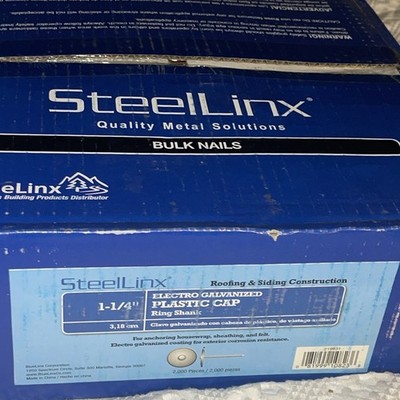 (2,000) SteelLinx 1-1/4  Electrogalvanized Plastic Cap Ring Shank Housewrap Felt