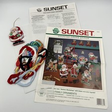 Vintage Sunset Santa Family Cross Stitch Christmas Ornament Kit Partially Made