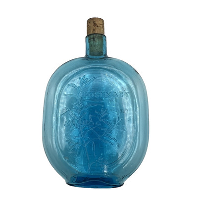 Vintage Clevenger Brothers Rosemary Herb Blue Glass Bottle Embossed 8''