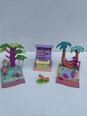 Vintage Blue Bird Polly Pocket Bundle Palm Tree Island, Shady Tree And Register.