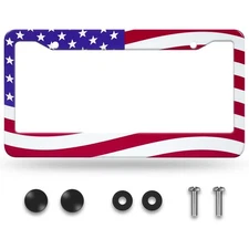 American Flag License Plate Frame Universal Aluminum Alloy US Patriotic Licen...