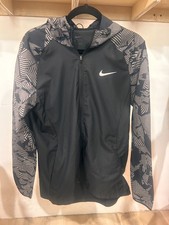 NIKE Women's Windbreaker Jacket Sz L Black Reflective Silver Lightweight Running