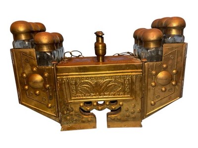 Antique Ornate Turkish Shoe Shine Box Copper Wood Rex Boot Cream