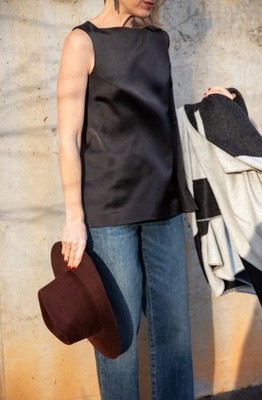 House of Dagmar Open Back Satin Top Black Blouse Size EU 34/US 2