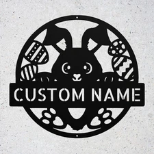 Custom Easter Bunny Metal Sign Personalized Spring Holiday Wall Decor Gifts