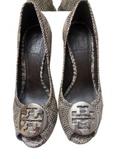 Tory Burch Julianne Peep-Toe Wedge Pumps Python-Embossed Leather  Size 6-7 