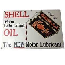 Vintage Shell Motor Oil Sign - 20" Gas Pump Station Porcelain Advertising Sign