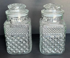 Vintage Anchor Hocking Wexford Clear Canister Storage Jars Set Of 2 w/ Lid 9”