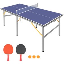 6ft Blue Foldable Portable Ping Pong Table Set with Net, Paddles Balls