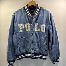 Polo Ralph Lauren Denim Bomber Letterman Spell Out Varsity Jacket Large Preppy