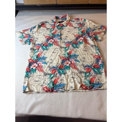Tommy Bahama Mens Short Sleeve Button Up Shirt Tropical Floral Palms Cream M