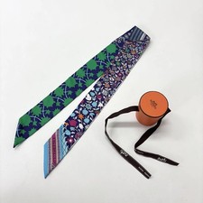 Hermes Twilly Silk Scarf All Over Pattern 84Cm X 5Cm Soe6532