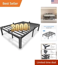 Heavy Duty 14-Inch Black Metal Bed Frame with Rounded Corners - Safety & Style