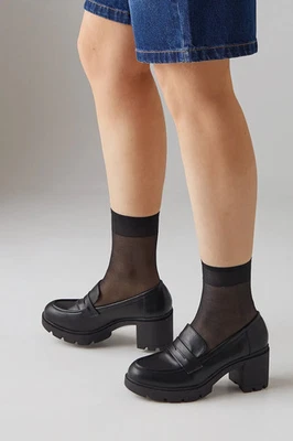 Faith Black Heeled Loafers Womens Daywear Heels