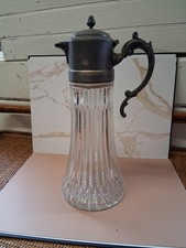 Vintage Italian Ribbed Glass Claret Decanter With  silver Plate Top / Ice Tube