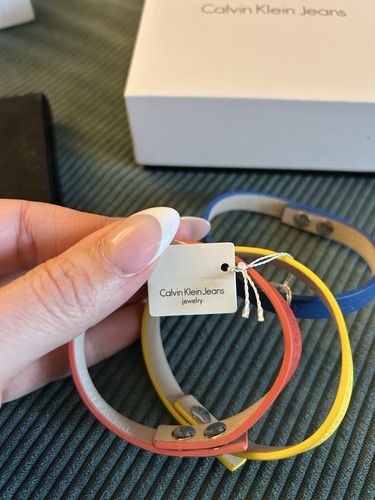 NWT Calvin Klein Enlace Silver Tone Ring Sz 8 & (3) Message Leather 8” Bracelets - Picture 6 of 20