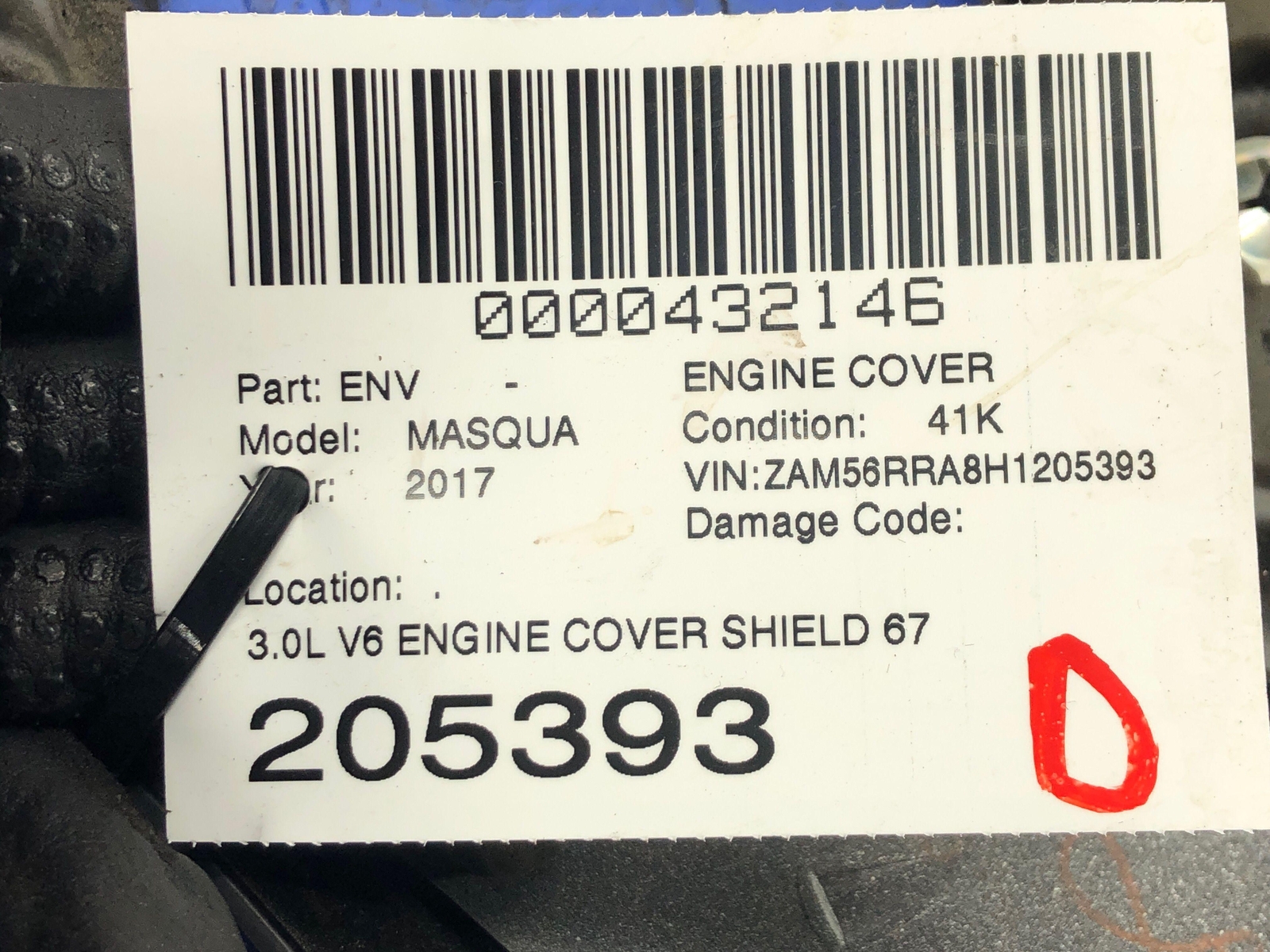 2014-2021 MASERATI QUATTROPORTE 3.0L V6 ENGINE COVER SHIELD 670003410 OEM 2015